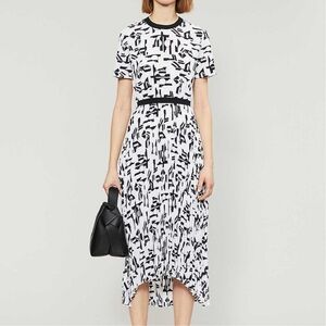 Maje Womens White Black Rosyla Print Crew-Neck Pleated Skirt Crepe Dress 36